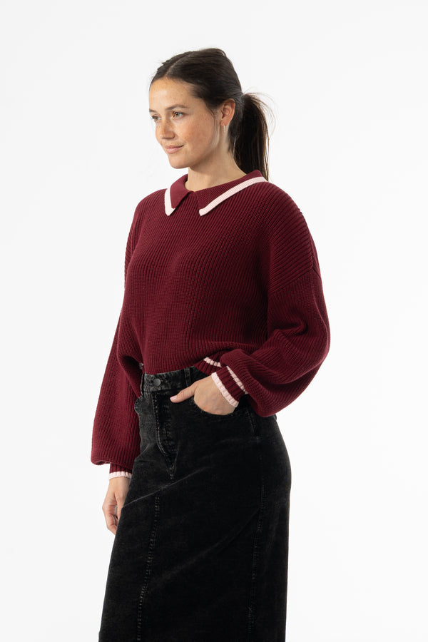Burgundy Collar Knit Sweater