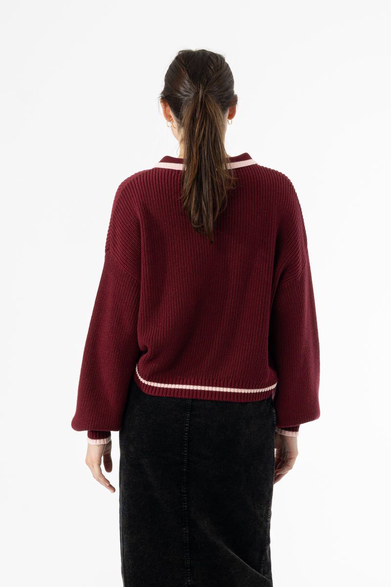 Burgundy Collar Knit Sweater