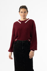 Burgundy Collar Knit Sweater