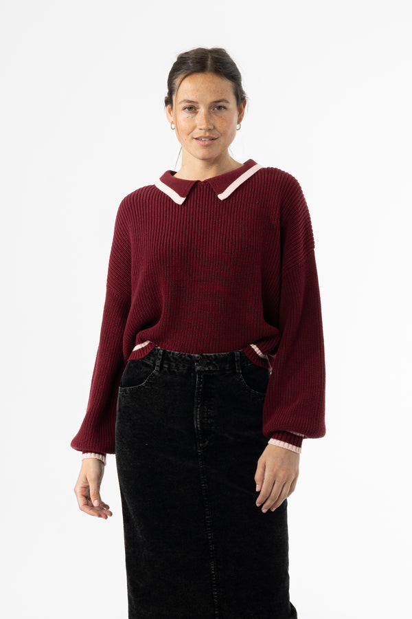 Burgundy Collar Knit Sweater