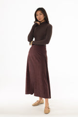 Maroon Drop-Waist Microsuede Midi Skirt