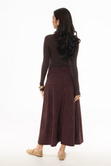 Maroon Drop-Waist Microsuede Midi Skirt