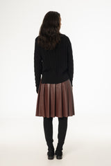 Burgundy Pleated Vegan Leather Skirt
