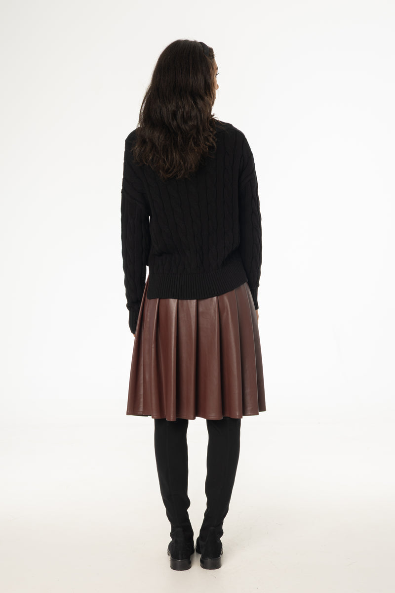 Burgundy Pleated Vegan Leather Skirt