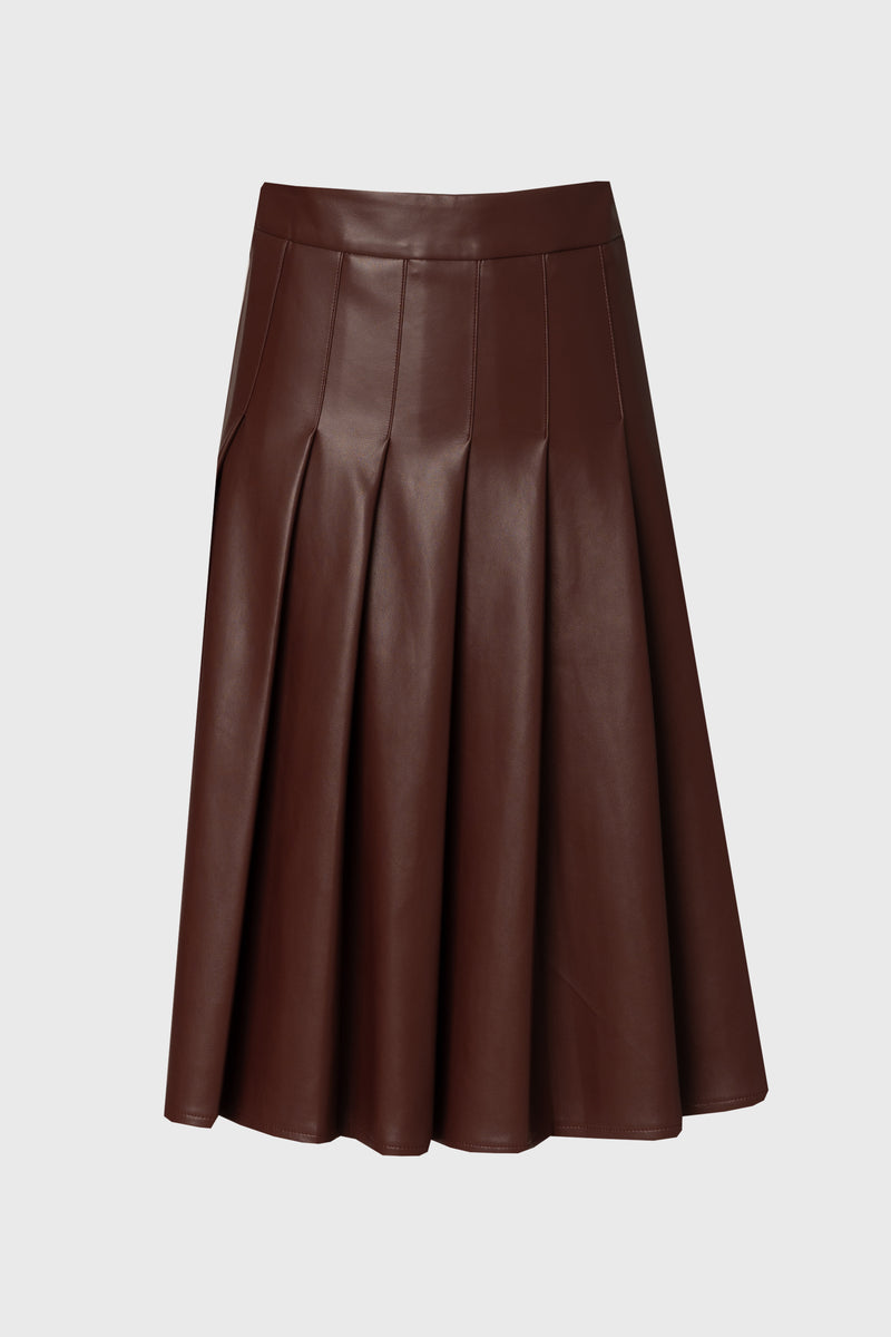 Burgundy Pleated Vegan Leather Skirt