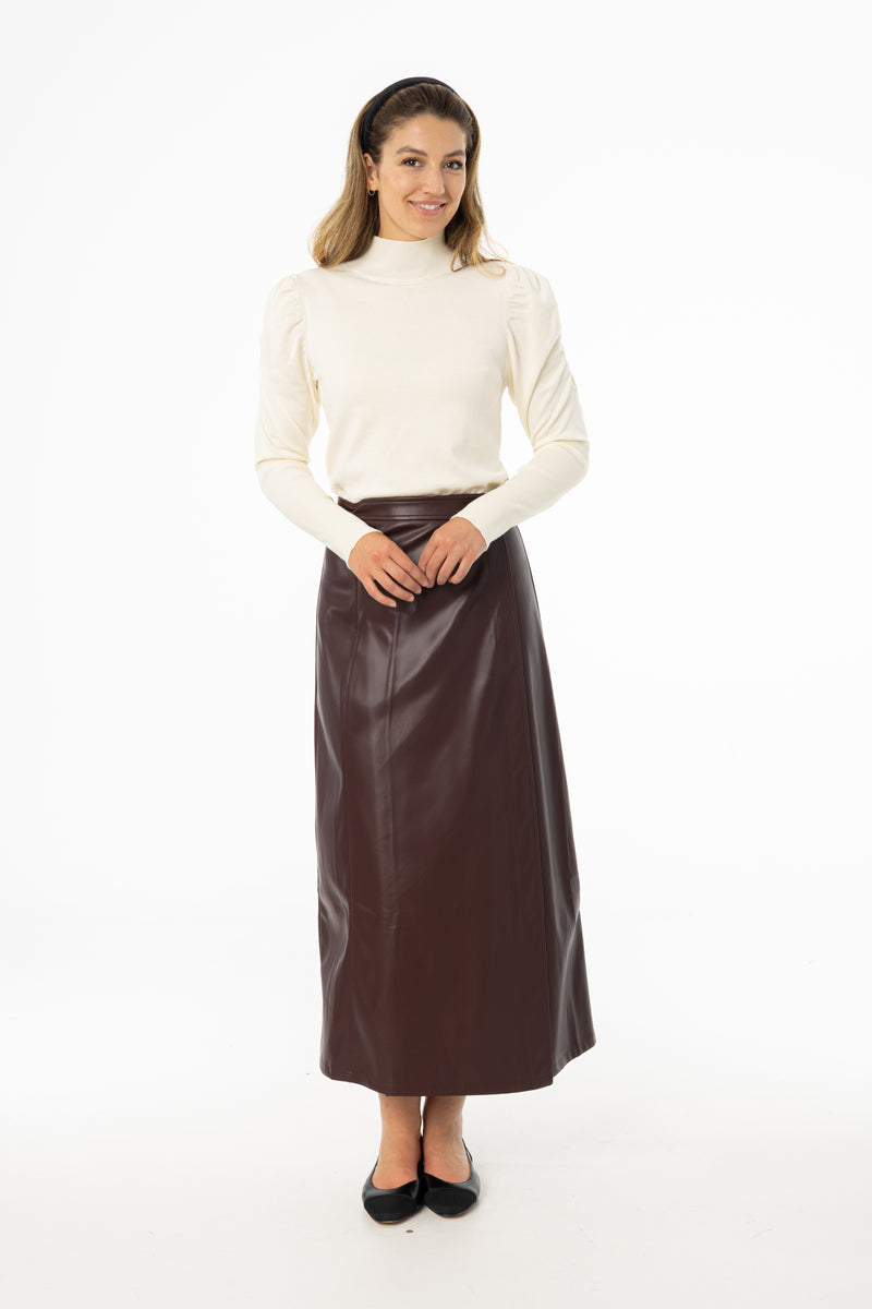 Burgundy Wrap Vegan Leather Maxi Skirt – BLANK