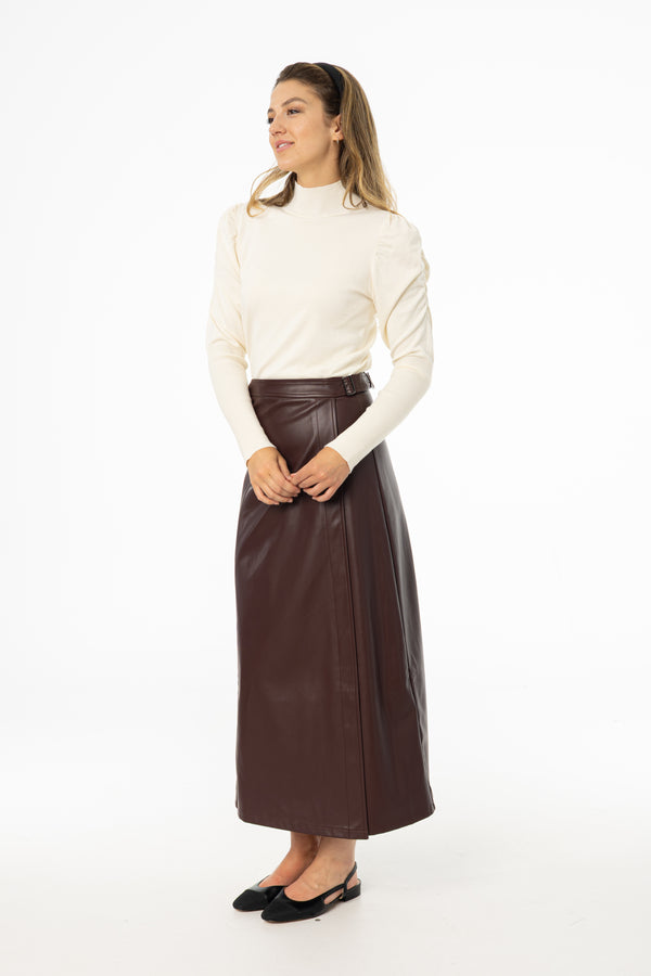 Burgundy Wrap Vegan Leather Maxi Skirt