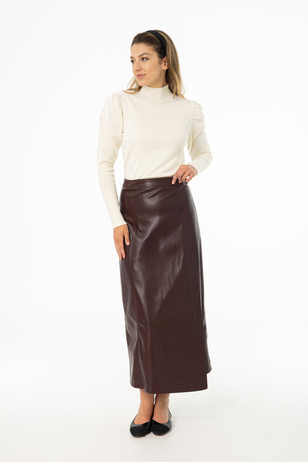 Burgundy Wrap Vegan Leather Maxi Skirt