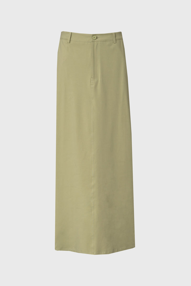 Matcha Stretch Cotton Maxi Skirt