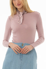 Mauve Long Sleeve Ribbed T-Shirt