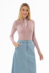 Mauve Long Sleeve Ribbed T-Shirt