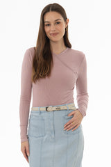 Mauve Ribbed Faux Wrap T-Shirt