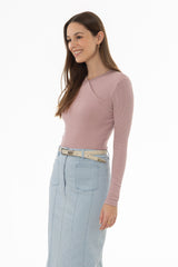 Mauve Ribbed Faux Wrap T-Shirt