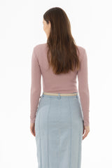 Mauve Ribbed Faux Wrap T-Shirt