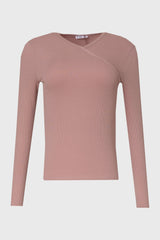 Mauve Ribbed Faux Wrap T-Shirt