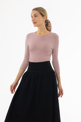 Mauve Ribbed Round Neck 3/4 Sleeve T-Shirt