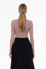 Mauve Ribbed Round Neck 3/4 Sleeve T-Shirt