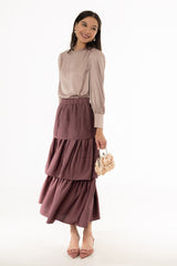 Mauve Tiered Silk Feel Maxi Skirt