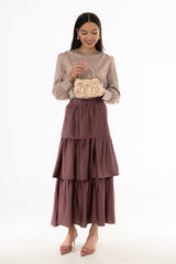 Mauve Tiered Silk Feel Maxi Skirt