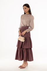 Mauve Tiered Silk Feel Maxi Skirt