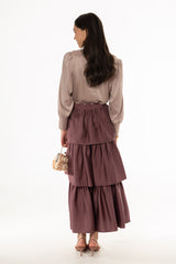 Mauve Tiered Silk Feel Maxi Skirt