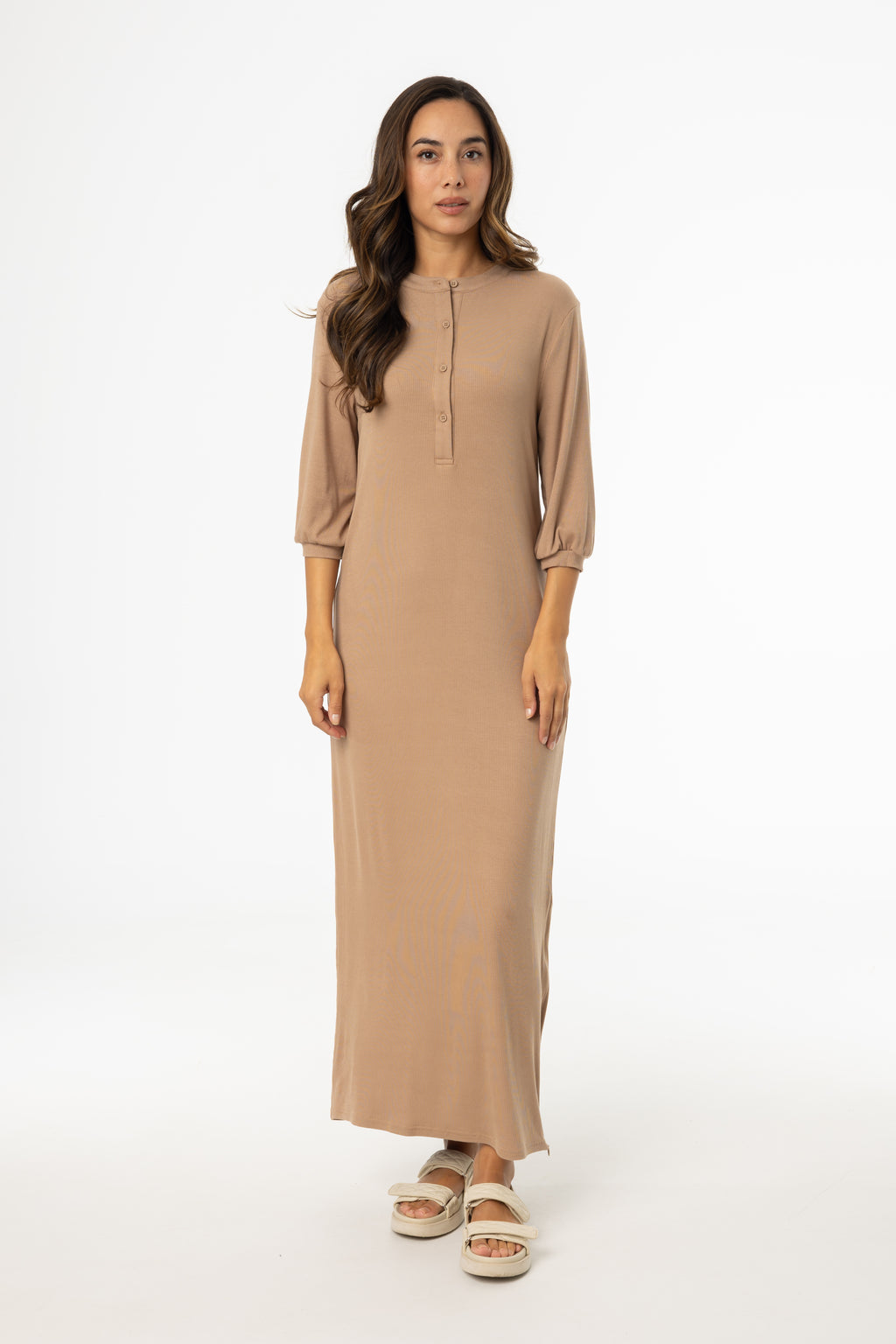 Mocha 3/4 Sleeve Maxi Dress – BLANK
