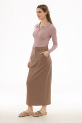 Mocha Basic Stretch Cotton Maxi Skirt