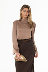 Mocha Bell Sleeve Satin Top