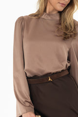 Mocha Bell Sleeve Satin Top