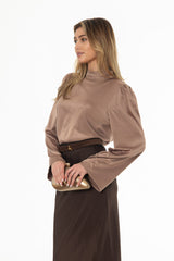 Mocha Bell Sleeve Satin Top