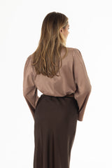 Mocha Bell Sleeve Satin Top