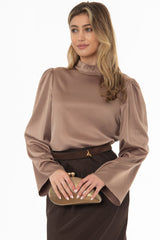 Mocha Bell Sleeve Satin Top