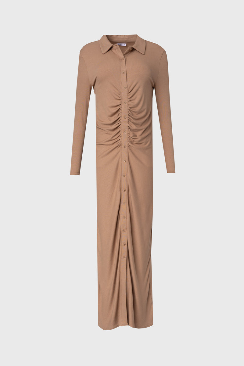 Mocha Ruched Cardi Maxi Dress