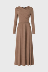 Mocha Crossover Draped Maxi Dress
