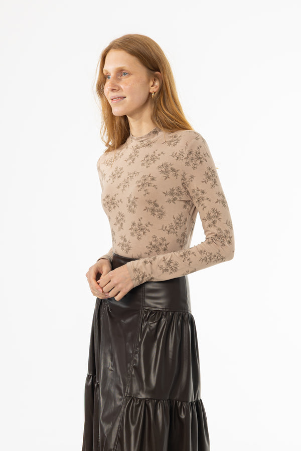 Mocha Floral Mock Neck Top