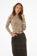 Mocha Floral Mock Neck Top