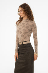 Mocha Floral Mock Neck Top