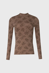 Mocha Floral Mock Neck Top