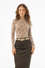 Mocha Floral Mock Neck Top