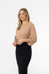 Mocha Gathered Sleeve T-Shirt