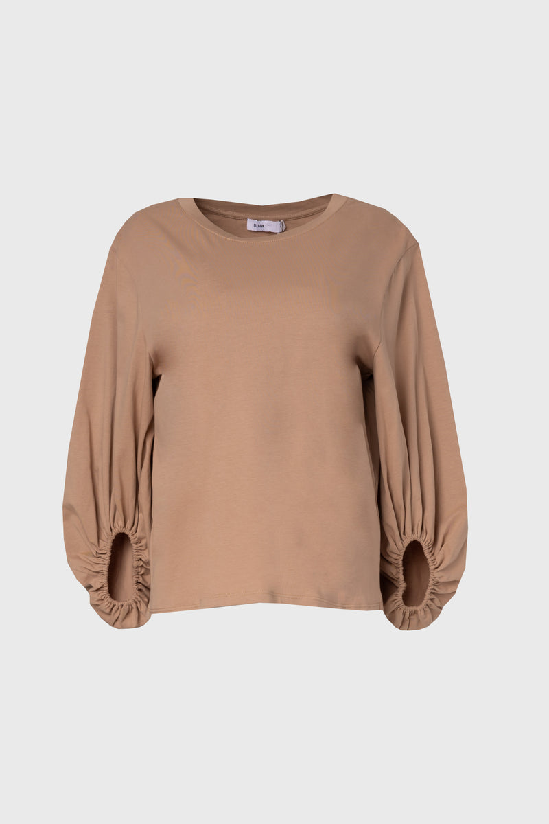 Mocha Gathered Sleeve T-Shirt