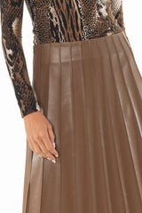 Mocha Pintuck Vegan Leather Midi Skirt