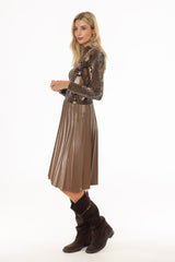 Mocha Pintuck Vegan Leather Midi Skirt