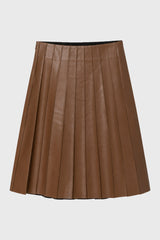 Mocha Pintuck Vegan Leather Midi Skirt