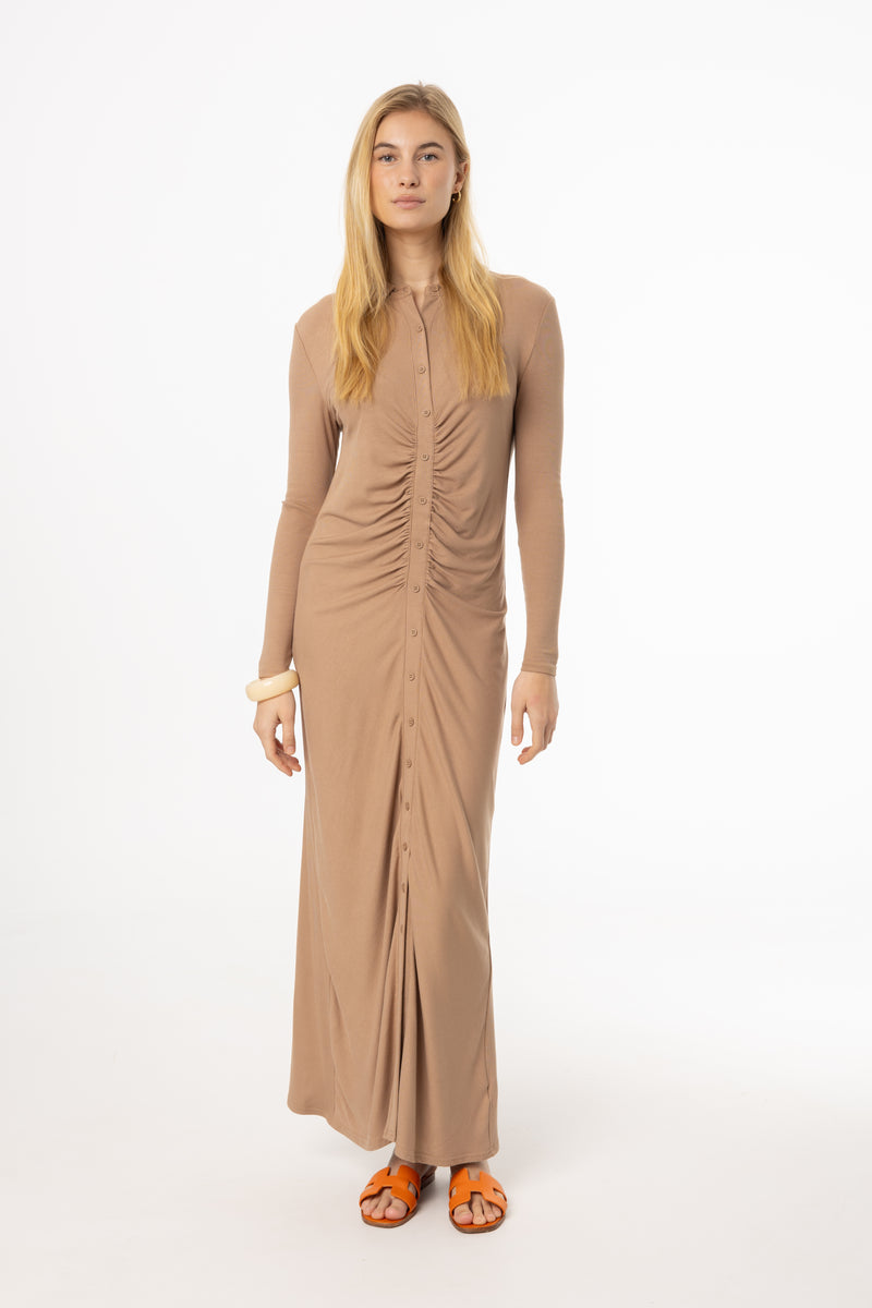 Mocha Ruched Cardi Maxi Dress