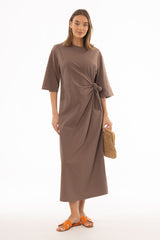 Mocha Side Tie T-Shirt Maxi Dress
