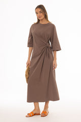 Mocha Side Tie T-Shirt Maxi Dress