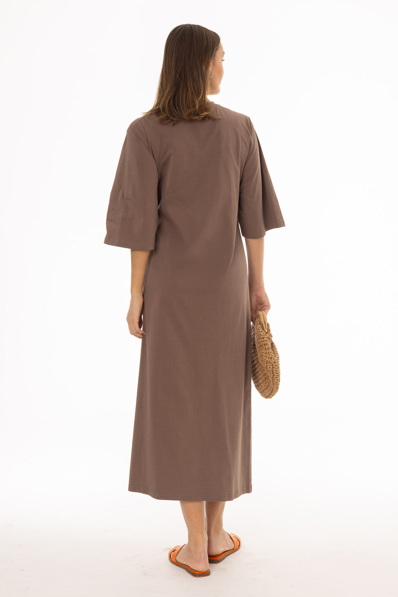 Mocha Side Tie T-Shirt Maxi Dress – BLANK
