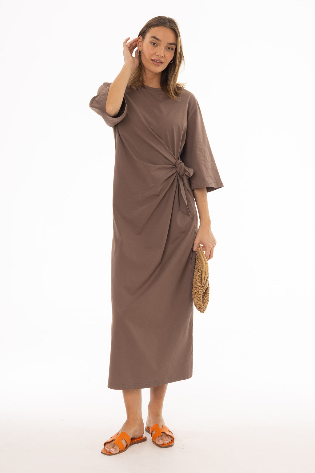 Mocha Side Tie T-Shirt Maxi Dress BLANK Mocha Side Tie T-Shirt Maxi Dress BLANK