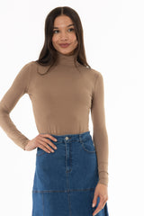Mocha Solid Turtleneck Top